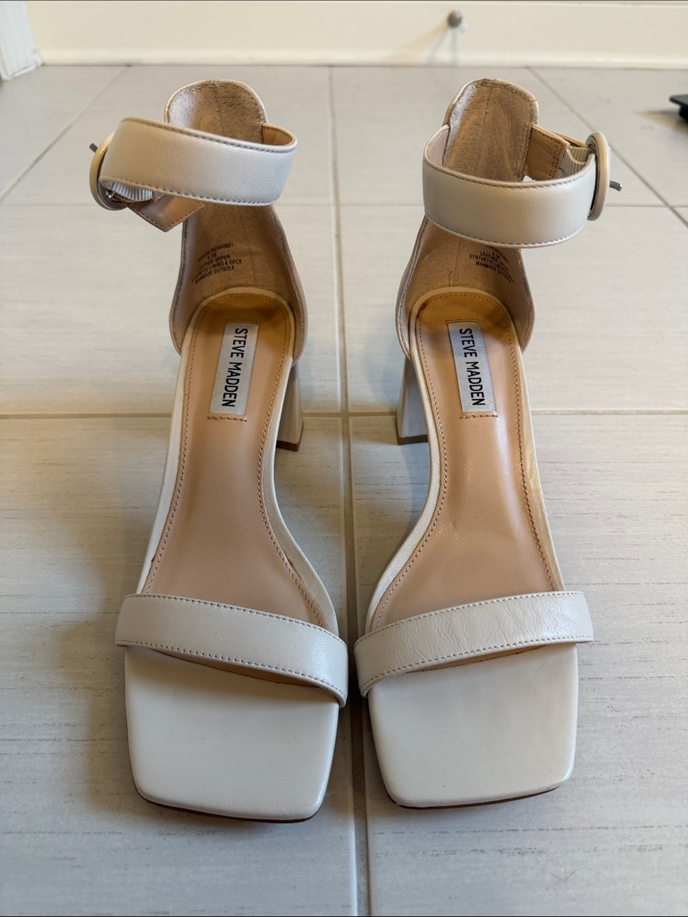 Steve Madden Cream Ankle-Strap Block Heel Sandals